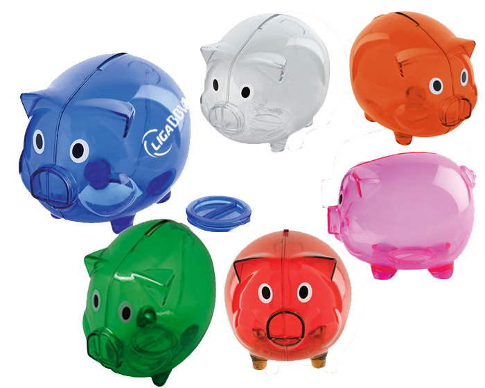 ALCANCIA DE PLASTICO TRANSPARENTE EN FORMA DE COCHINO C302